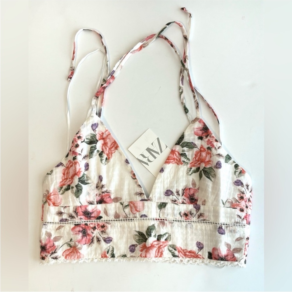 Zara Floral Pink/White Bralette Top in Size S